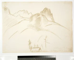 Paisagem montanhosa com casa em primeiro plano, 1933