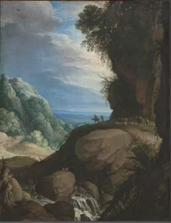 Paisagem de montanha italiana com pastores
