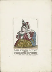 De Franse dwerg Madame Palatinelle, ca. 1710
Madame Palatinelle, na grande Galla Hauben, Mantille e Cul de Paris auffgepützt (título sobre o objecto)
Il Callotto resurcitato oder Neu eingerichtes Zwerchen Cabinet (título da série)