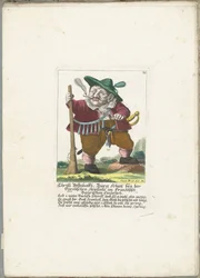 De dwerg Christl Vestnbalkh, cerca de 1710 Christl Vestnbalkh, Bürg Schütz perto da armadilha de pedra tirolesa no roubo Bayrian francês (título no objeto) Il Callotto resurcitato ou Armário Pequeno Recém Mobilado (título da série)