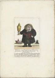 O anão Gustavus Weinberger como clérigo com uma taça, c. 1710 Eximius et Ponderosus Dominus Gustavus Weinberger Paróquia em Panzendorf, etc. (título no objeto) Il Callotto resurcitato oder Neu eingerichts Zwerchen Cabinet (título da série)