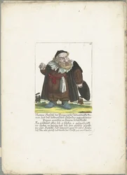De joodse dwerg Natan Hirschl, cerca de 1710 Natan Hirschl, primaz dos judeus de Praga, e Püpen-maister aprovado pela lei Hoebraica, em sua roupa de escola (título no objeto) Il Callotto resurcitato ou Armário Zwerchen recém-mobiliado (se