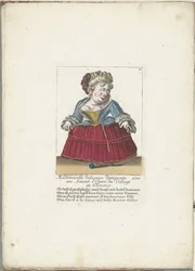 Dwerg als de Franse Mademoiselle Jolicoeur, ca. 1710 Mademoiselle Jolicoeur, dançarina com seu amante na Opera du Village em Provence (título no objeto) Il Callotto resurcitato oder Neu eingerichtes Zwerchen Cabinet (título da série)