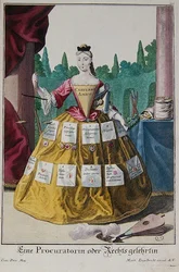 A Woman Prosecutor, c.1735 (cor litho)