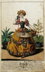 Ex-metier: Um jardim para o chão. Gravura de Martin Engelbrecht (1684-1756), em "New assembly of the manouvries habilles", século XVIII, Alemanha. Paris, Artes Decorativas