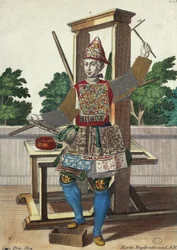 Fabricante de papéis coloridos, gravura de Assemblage des nouveau manouvries habilles Martin Engelbrecht (1684-1756), Alemanha