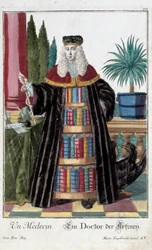 Metier: Um médico. Gravura de Martin Engelbrecht (1684-1756), em "New assembly of the manouvries habilles", século XVIII, Alemanha. Paris, Artes Decorativas