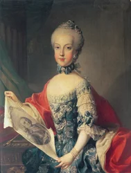 Archiduque Maria Carolina (1752-1814), décimo terceiro filho de Maria Teresa da Áustria (1717-1780), esposa de Fernando I (1751-1825) Rei das Duas Sicílias, segurando um retrato de seu pai Imperador Franc
