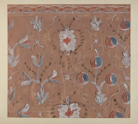 Detalhe da parede pintada à mão, c. 1939.