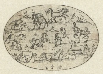 Oval com oito cavalos e dois burros Nev Thier Bvechlein (título da série)