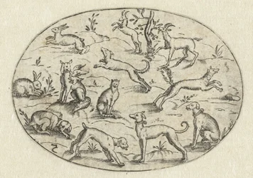 Oval com cães, cabras e coelhos Nev Thier Bvechlein (título da série)