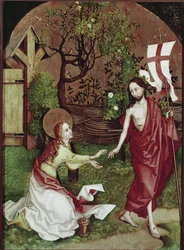 Noli me Tangere. Pintura de Martin Schongauer (1453-1491), tempera sobre madeira. Colmar, Museu Unterlinden