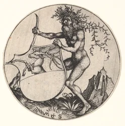 Escudo com Veado Realizado por Homem Selvagem, ca. 1435-1491.