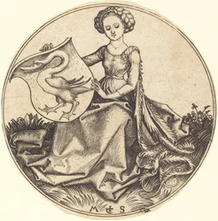 Escudo com Cisne, Segurado por Mulher