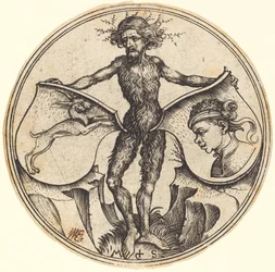 Escudos com coelho e cabeça de mouro, segurados por um homem selvagem