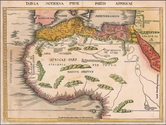 Mapa de 1513 da África Ocidental e do Norte de África, de Martin Waldseemüller