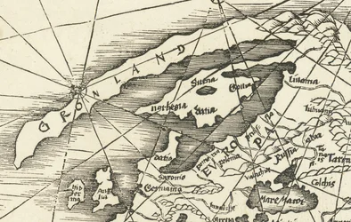Mapa de 1513 do Mar do Norte mostrando a Gronelândia ligada à Escandinávia