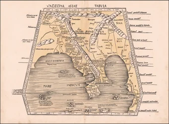 Mapa de 1513 do Sudeste Asiático, China e Índia de Martin Waldseemüller