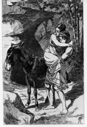 Lúcio transforma-se acidentalmente num burro. Metamorfoses (O Asno de Ouro ou Asinus aureus), romance escrito por Apuleio (Lúcio Apuleio) (cerca de 125-cerca de 180) no século II. Água-forte de Martin van Maele