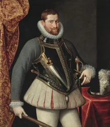 Rodolfo II (imperador dos Romanos) - Retrato de Rodolfo II da Áustria (1552-1612), imperador do Sacro Império Romano, por Martino Rota (c. 1520-1583). Dimensões: 112x98,5, coleção particular