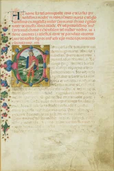 Historiated C inicial retratando o profeta Daniel em uma paisagem, c.1471
