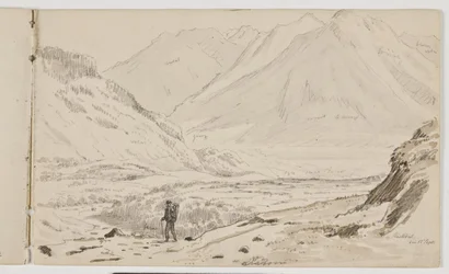 Paisagem montanhosa com alpinista