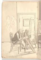 Interior da academia com jovens artistas desenhando