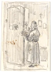 Um clérigo em uma porta entreaberta
