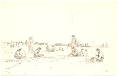 Redes finas de pescadores na praia, Skagen