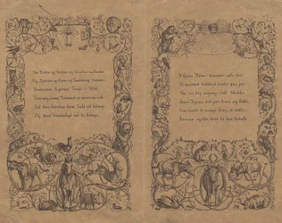 Duas capas com enfeite de corrente em loop com animais para "Halfhundred Fables for Children" com letras