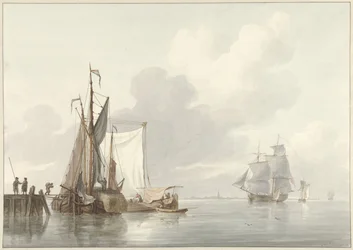 Vista fluvial com navios amarrados