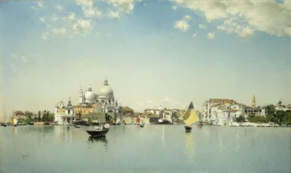 Uma vista de Veneza olhando para a Saudação de Santa Maria Della,