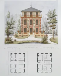 Projeto para uma pequena casa de campo perto de Paris, gravada por Walter, placa 18 da Arquitetura Pittoresque et Moderne
