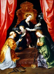 A Virgem e o Menino com Santa Isabel e Lourenço de Roma (óleo sobre painel)