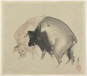 Dois touros, c.1810 (tinta e cores no papel)
