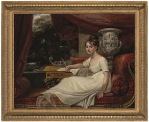 Retrato de Eleanor Anne Porden, Lady Franklin (1795-1825), numa chaise longue (óleo sobre tela)