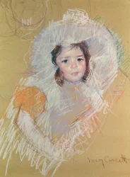Busto de uma jovem ou Margot Lux com um grande chapéu (pastel sobre papel)