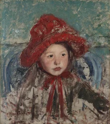 Menina pequena com um grande chapéu vermelho