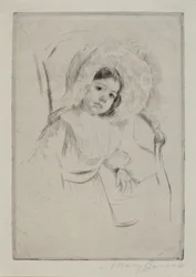 Margot com o Bombom em forma de Floppy Bonnet Encostada a uma Cadeira, c. 1902.
