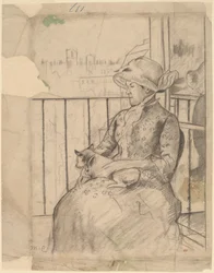 Susan em um Varanda segurando um cão [recto], c. 1883.