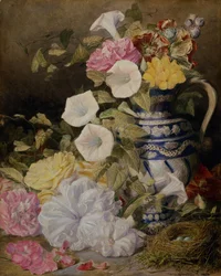Uma natureza morta com um vaso de flores
