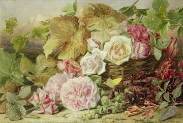 Peônias, rosas e hollyhocks, 1862