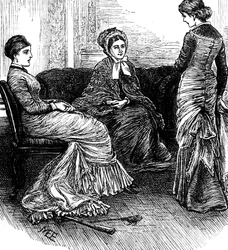 Três mulheres sentam-se em conversa