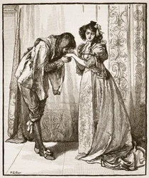 A despedida do Príncipe Charles para a Infanta, ilustração da &39;História Ilustrada de Cassell da Inglaterra&39; (foto sépia)