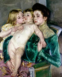 Acariciando crianças. Pintura de Mary Cassatt (1845-1926)
