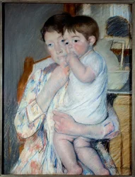 Mulher e criança em frente a uma pastilha onde se coloca uma compota e uma tigela. Pintura de Mary Cassatt (1844-1926) Ec. Am
