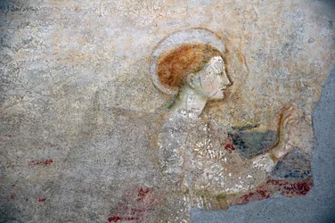 Fresco de Masolino da Panicale no Batistério de Castiglione, pormenor da Anunciação