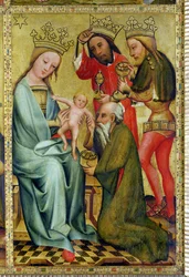 A Adoração dos Magos do Altar Supremo de São Pedro em Hamburgo, o Altar de Grabower, 1383 (têmpera no painel)