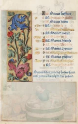 MS Lewis EM 11: 22v Painel de flores com acanto, rosa e lagarta, das Horas de Luís XII, 1498-99 (têmpera e ouro em pergaminho)