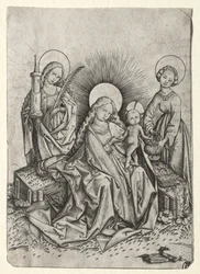 Madonna e criança em um jardim entre St. Barbara e st. Dorothy
